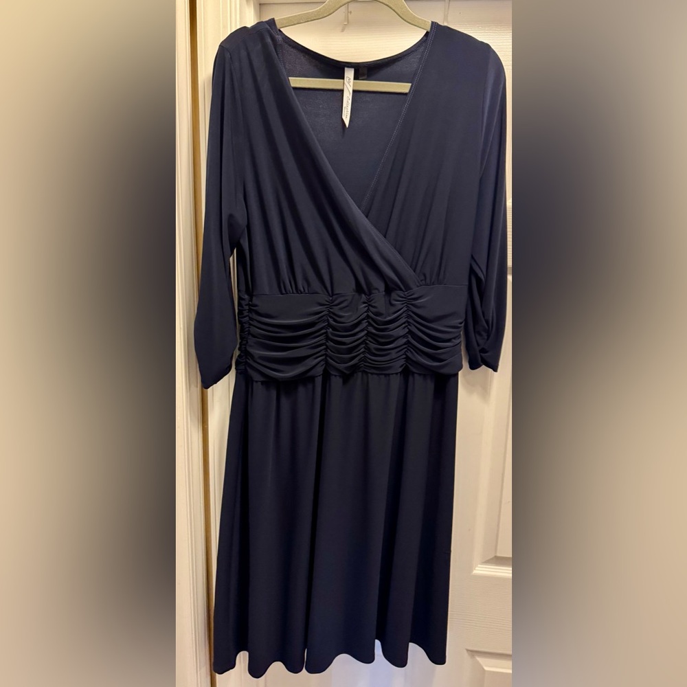 NY Collection Navy Ruched Long Sleeve Dress